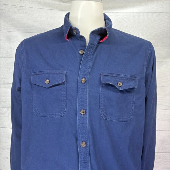 Lands End Mens Flannel-Lined Hurricane Shirt Navy Blue Traditional Fit Size L - Picture 4 of 13